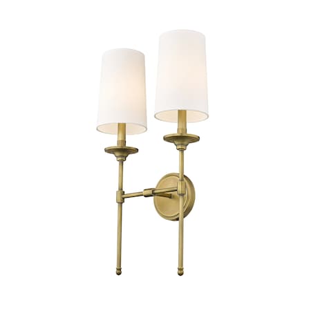Z-Lite Emily 2 Light Wall Sconce, Rubbed Brass & Off White 3033-2S-RB